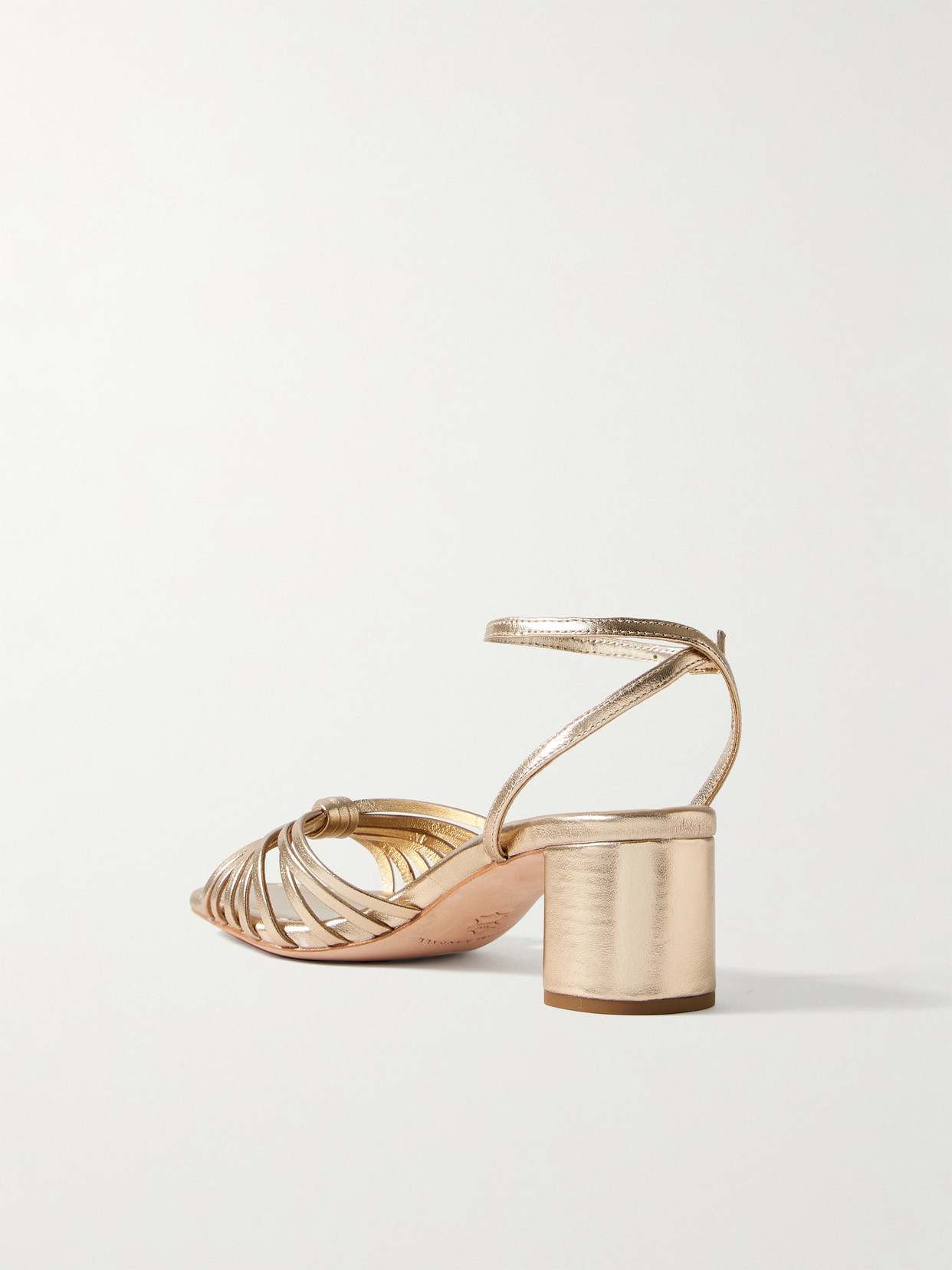 Shop Loeffler Randall + Net Sustain Olivia Knotted Metallic Leather Sandals In Gold