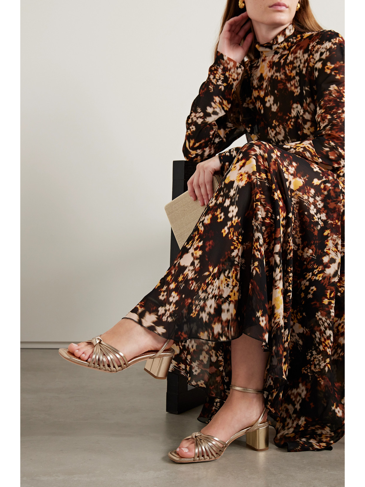 Loeffler Randall + Net Sustain Olivia Knotted Metallic Leather Sandals In Gold