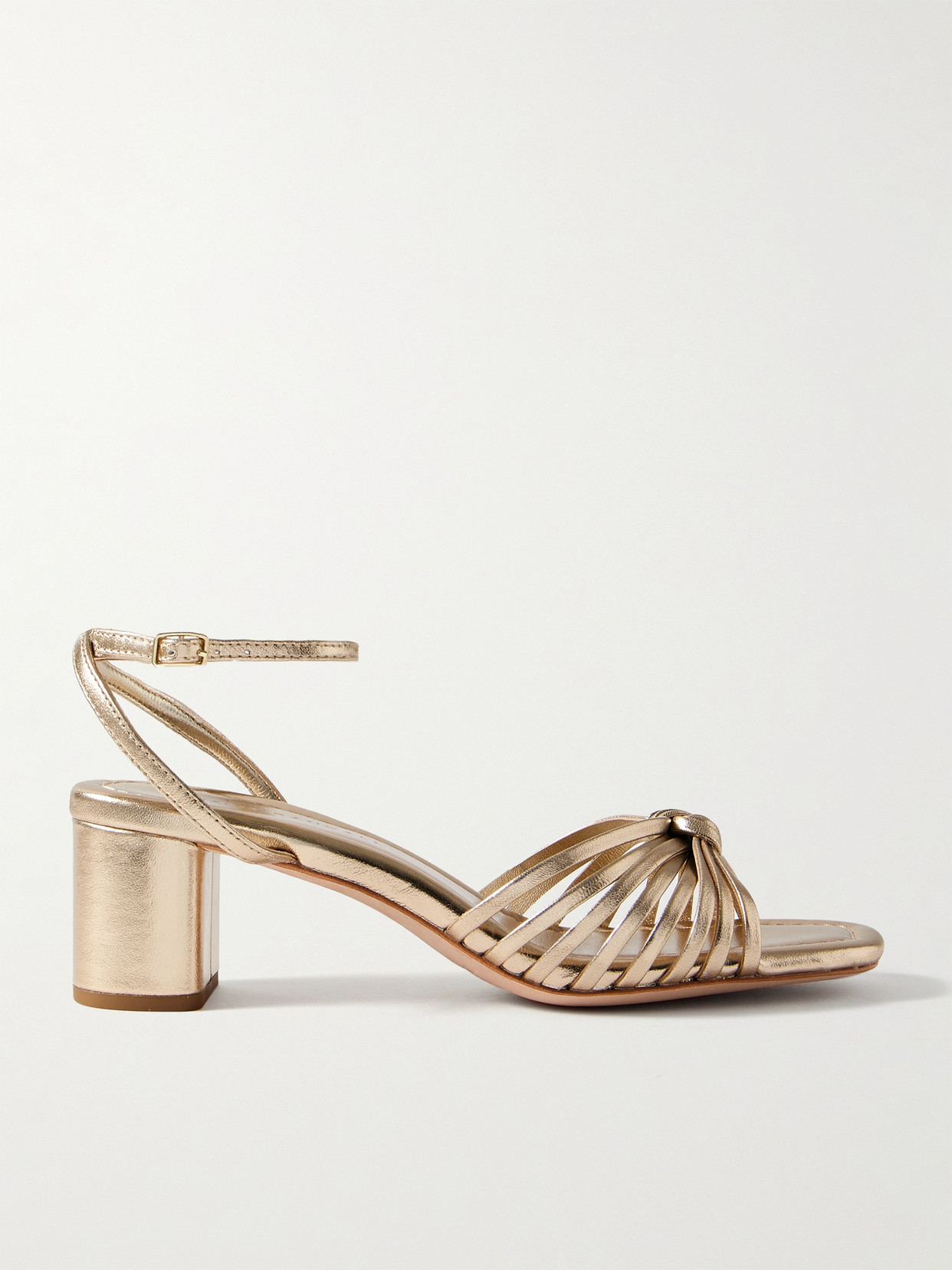 Loeffler Randall + Net Sustain Olivia Knotted Metallic Leather Sandals In Gold