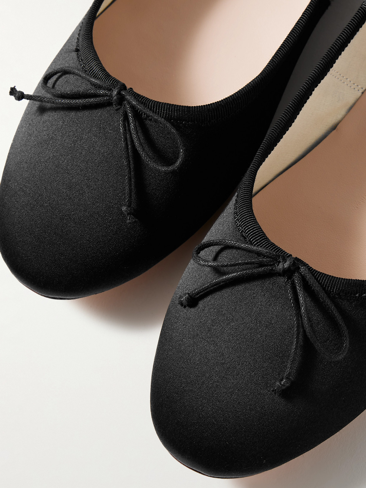 Shop Loeffler Randall + Net Sustain Leonie Grosgrain-trimmed Satin Ballet Flats In Black