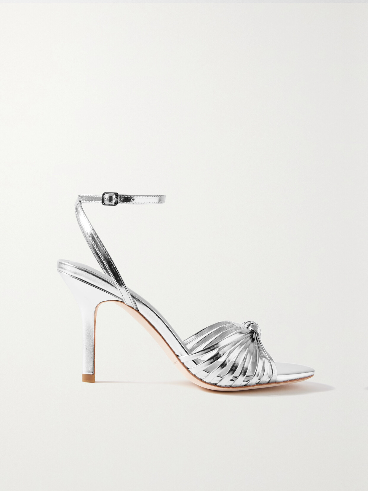 Shop Loeffler Randall Ada Knotted Mirrrored-leather Sandals In Silver