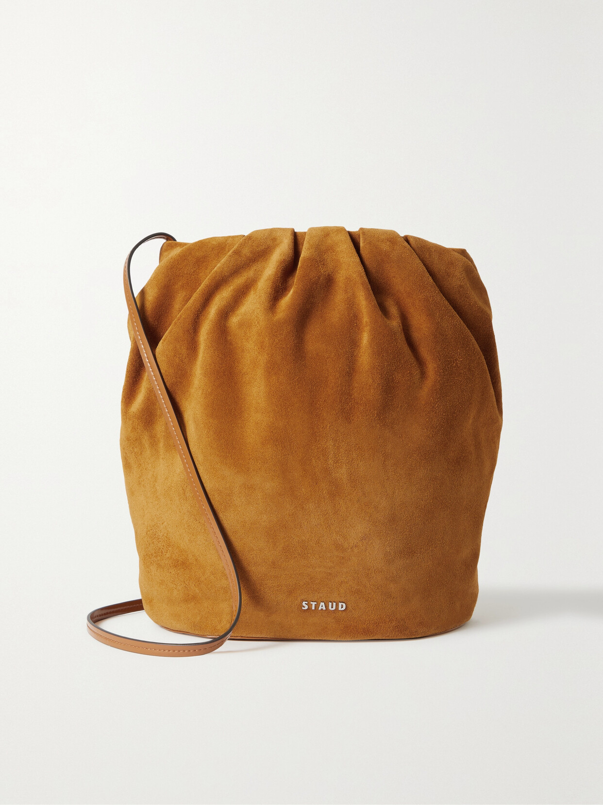 STAUD - Valentina Gathered Leather-trimmed Suede Bucket Bag - Brown