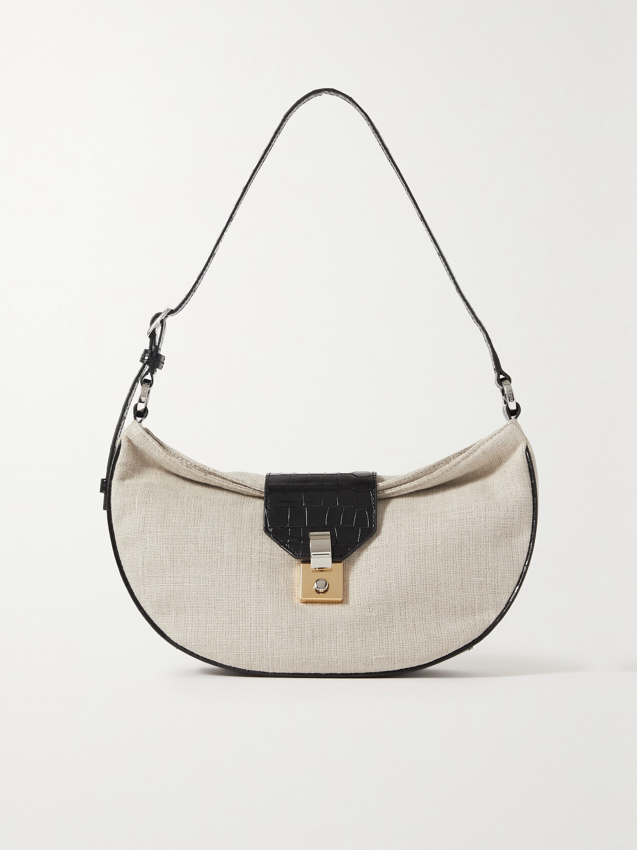 STAUD - Marike Croc-effect Leather-trimmed Canvas Shoulder Bag - Neutrals