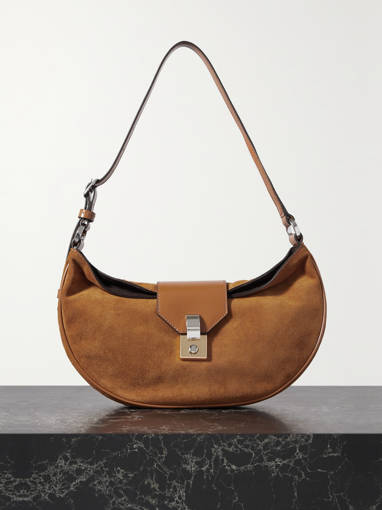 STAUD - Marike Patent Leather-trimmed Suede Shoulder Bag - Brown