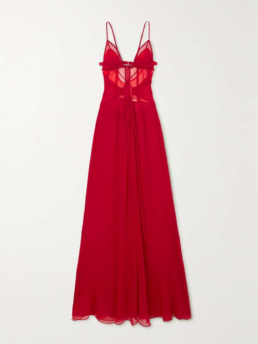 Nensi Dojaka Draped Cutout Silk-chiffon Gown