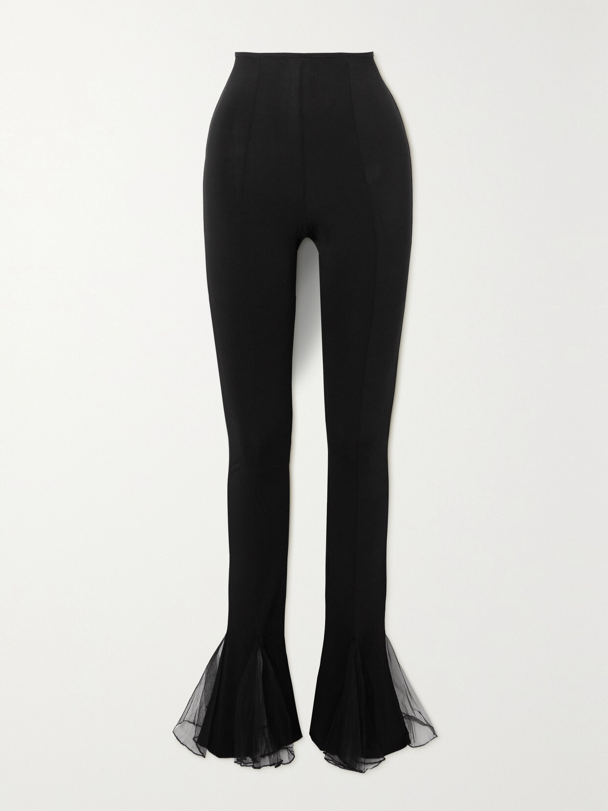 Nensi Dojaka - Ruffled Mesh And Stretch-jersey Flared Leggings - Black