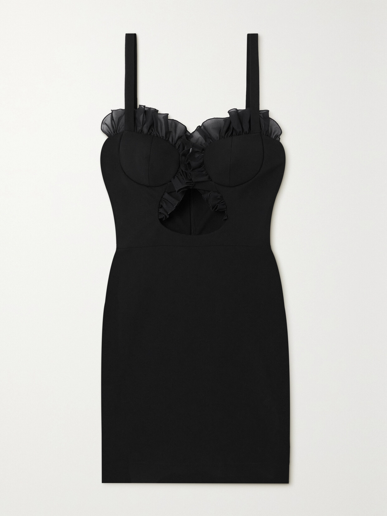 Nensi Dojaka - Cutout Ruffled Chiffon-trimmed Crepe Mini Dress - Black