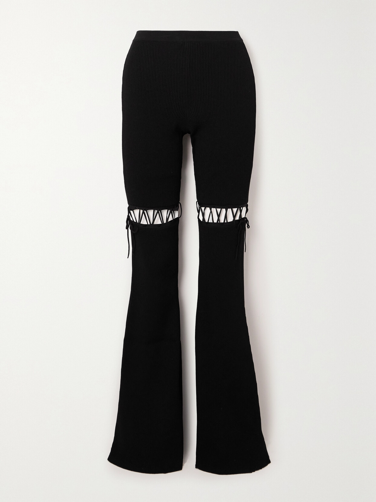 Nensi Dojaka - Lace-up Ribbed-knit Flared Leggings - Black