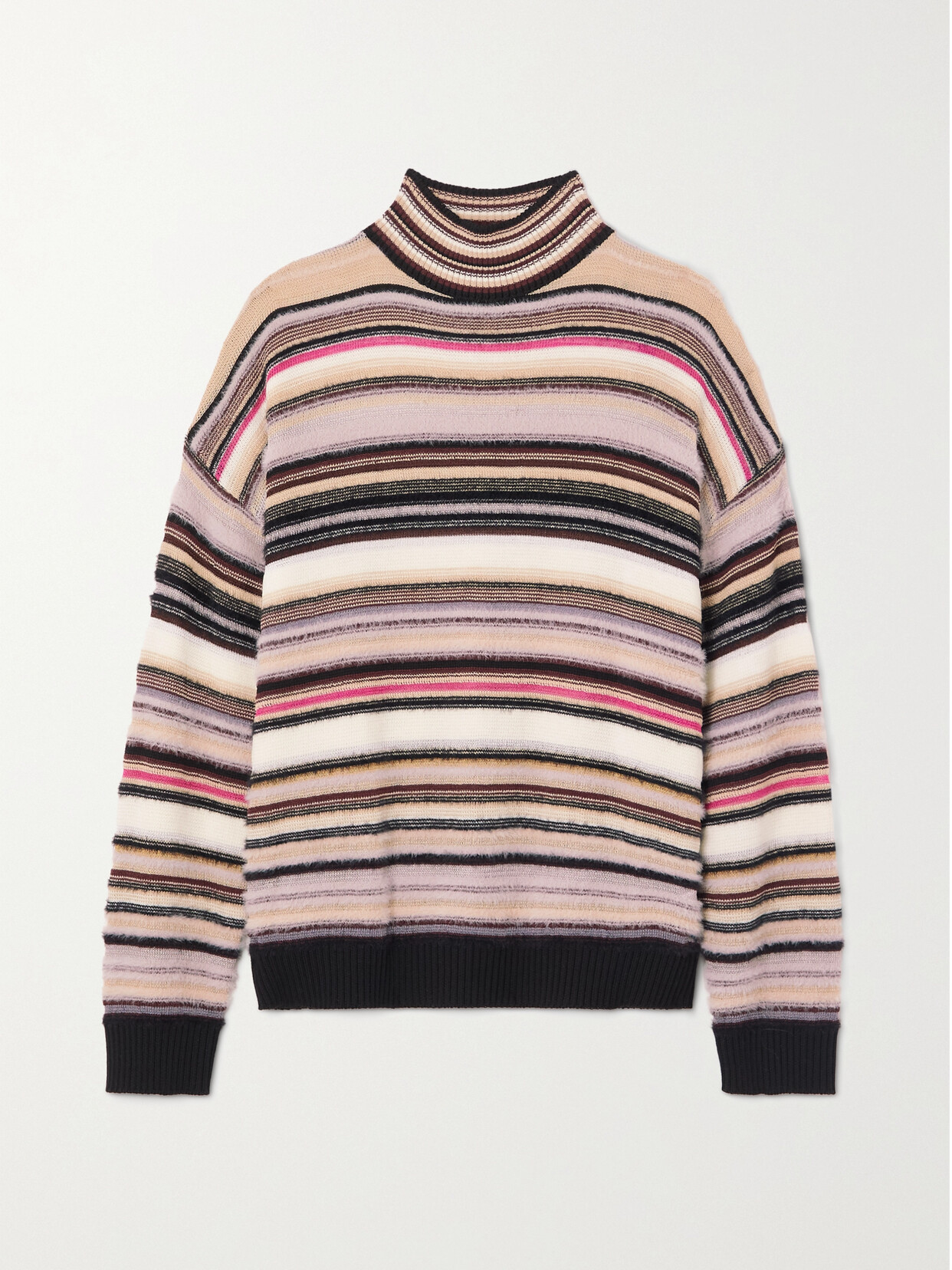 MISSONI STRIPED CROCHET-KNIT TURTLENECK SWEATER