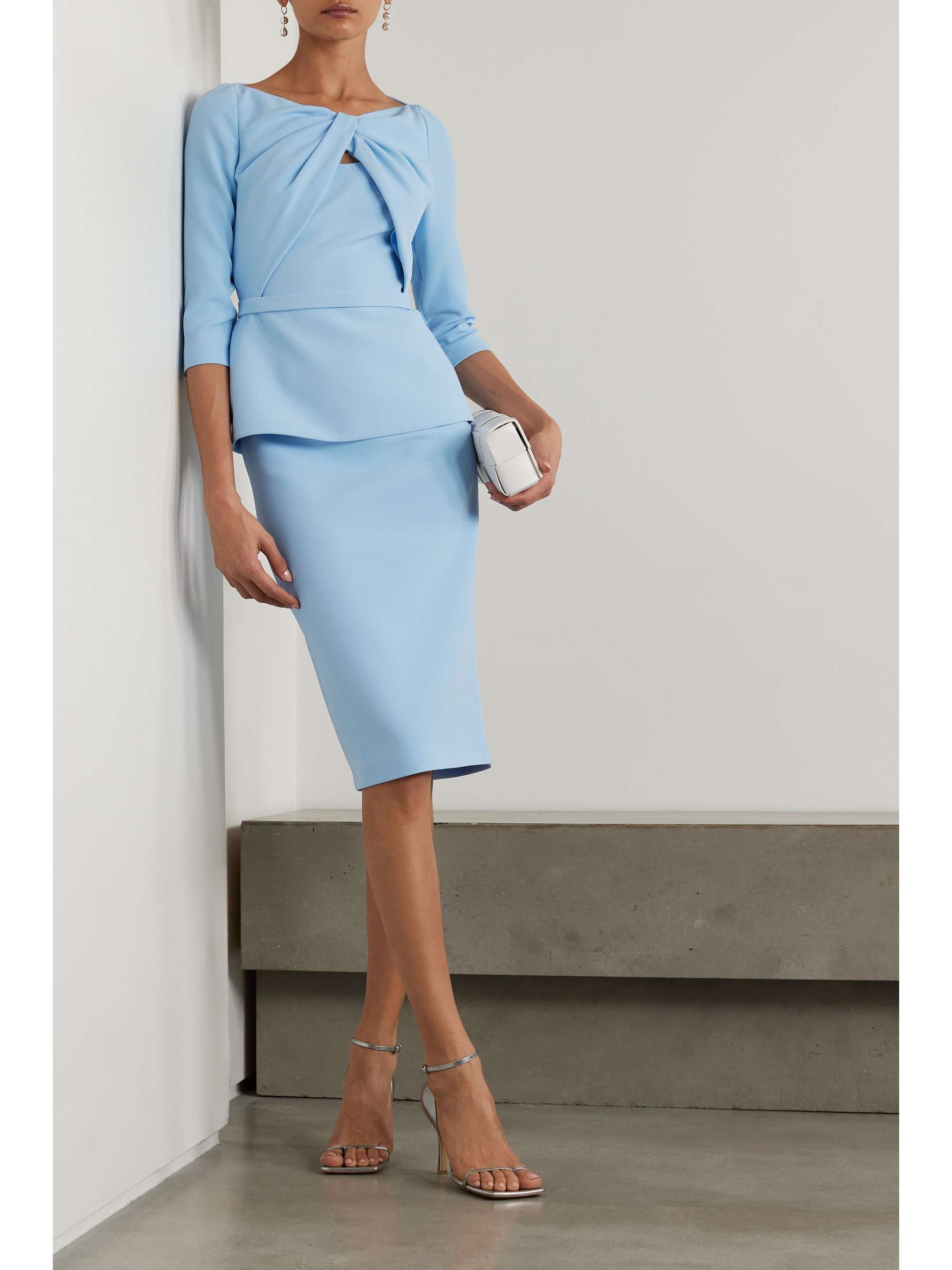 Rildanna twist front crepe peplum midi dress light blue FR34