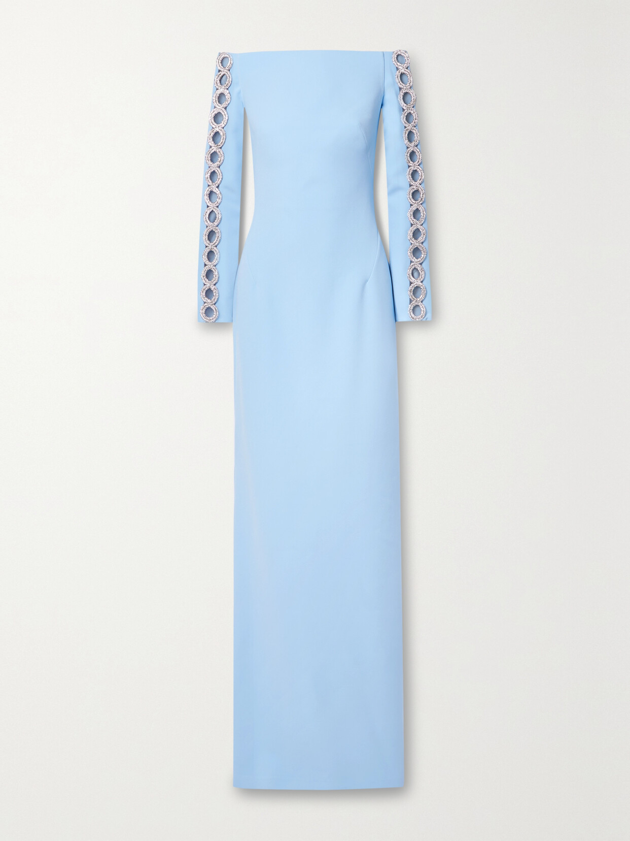 Safiyaa Maimie Off-the-shoulder Crystal-embellished Stretch-crepe Gown In Blue