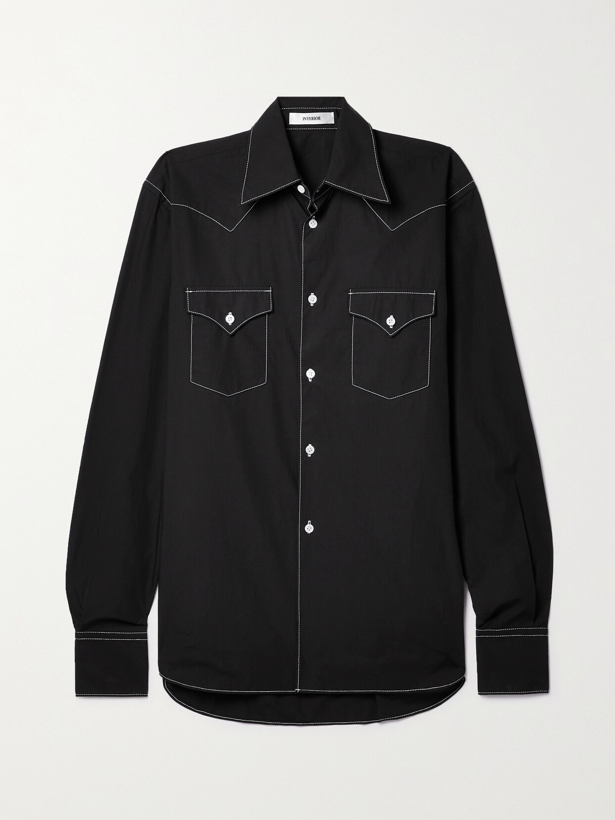 Interior - The Ellis Embroidered Cotton-poplin Shirt - Black