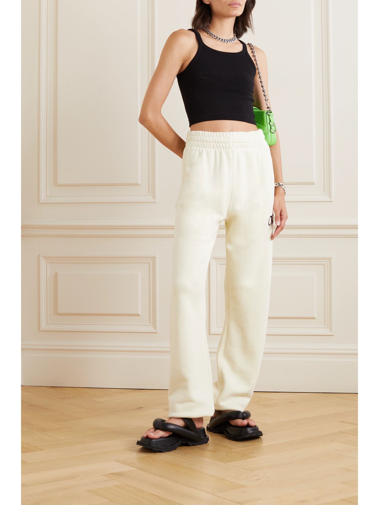 Shop Off-white Flocked Cotton-jersey Tapered Track Pants In