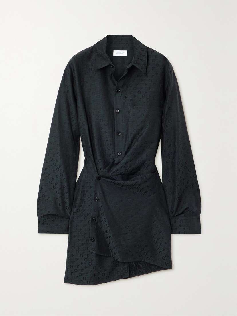 Off-White Gathered Silk And Cotton-blend Jacquard Mini Dress