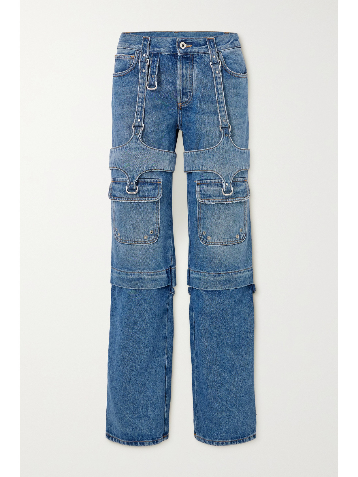 Off-White - Paneled Mid-rise Wide-leg Cargo Jeans - Blue