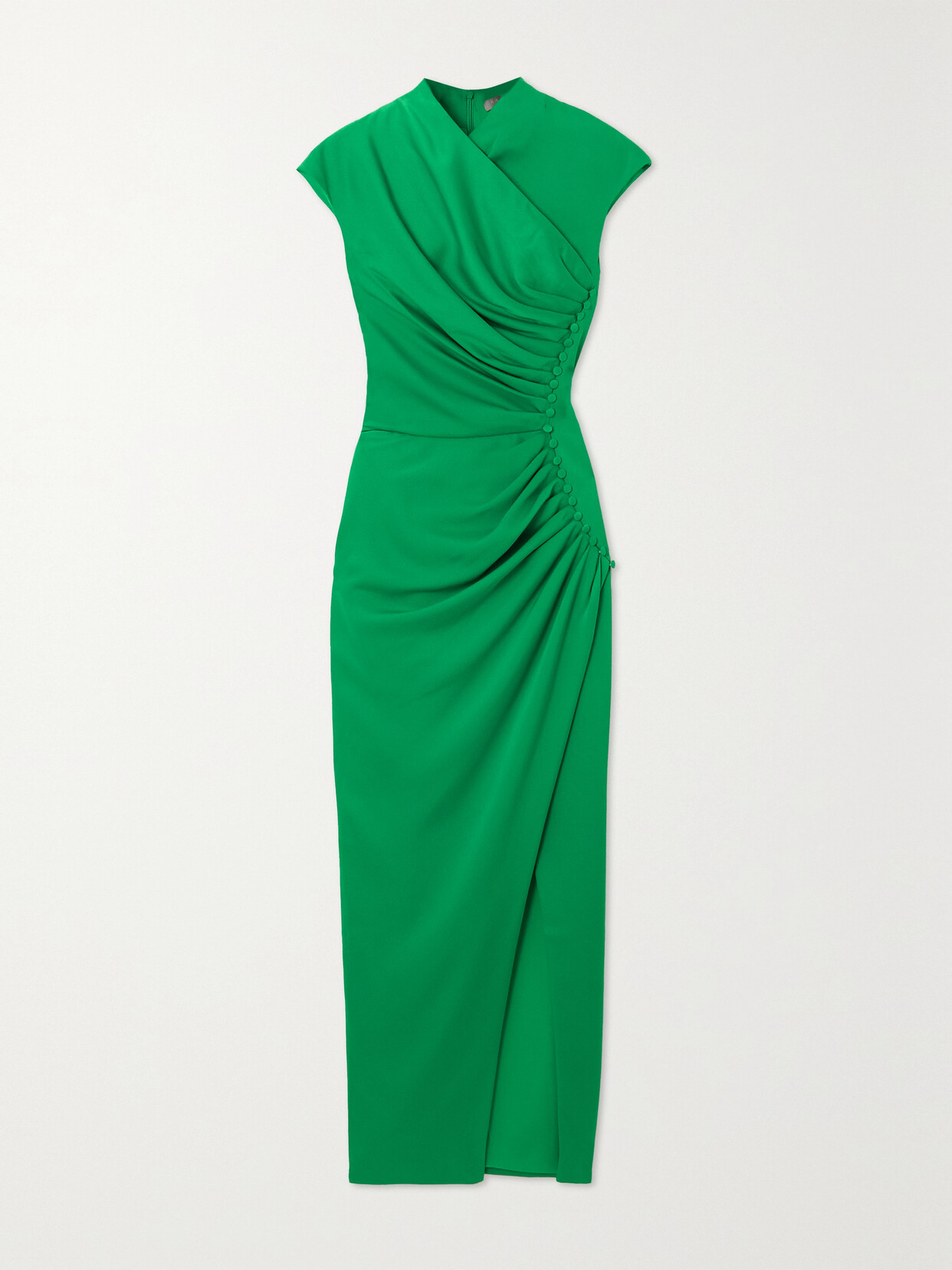 RASARIO - Button-embellished Gathered Crepe Maxi Dress - Green