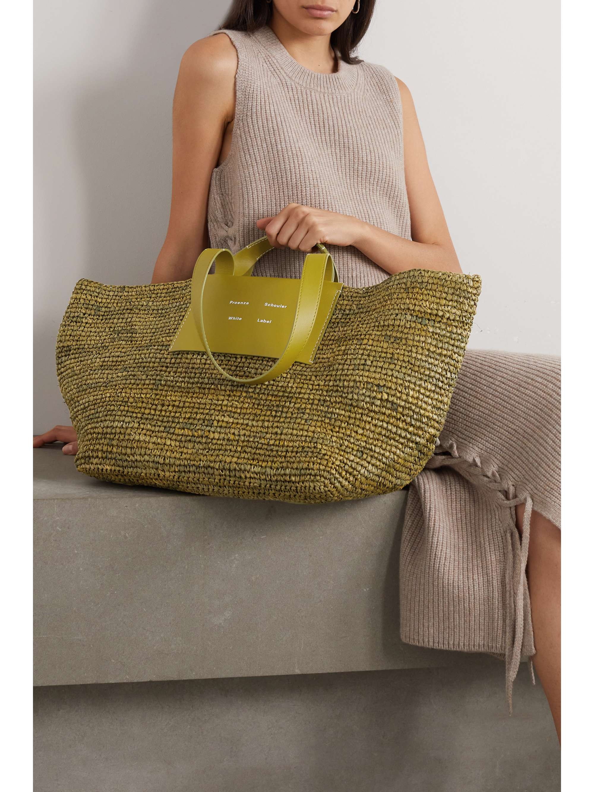 PROENZA SCHOULER WHITE LABEL Morris XL leather-trimmed raffia tote
