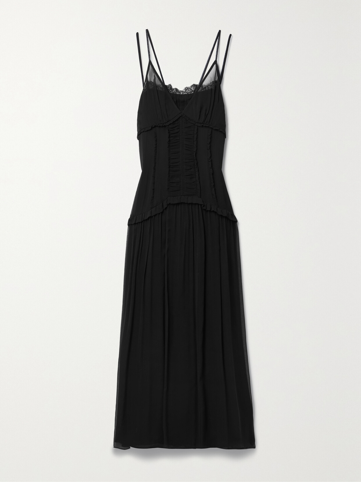 JASON WU LACE-TRIMMED GATHERED SILK-CREPON MAXI DRESS