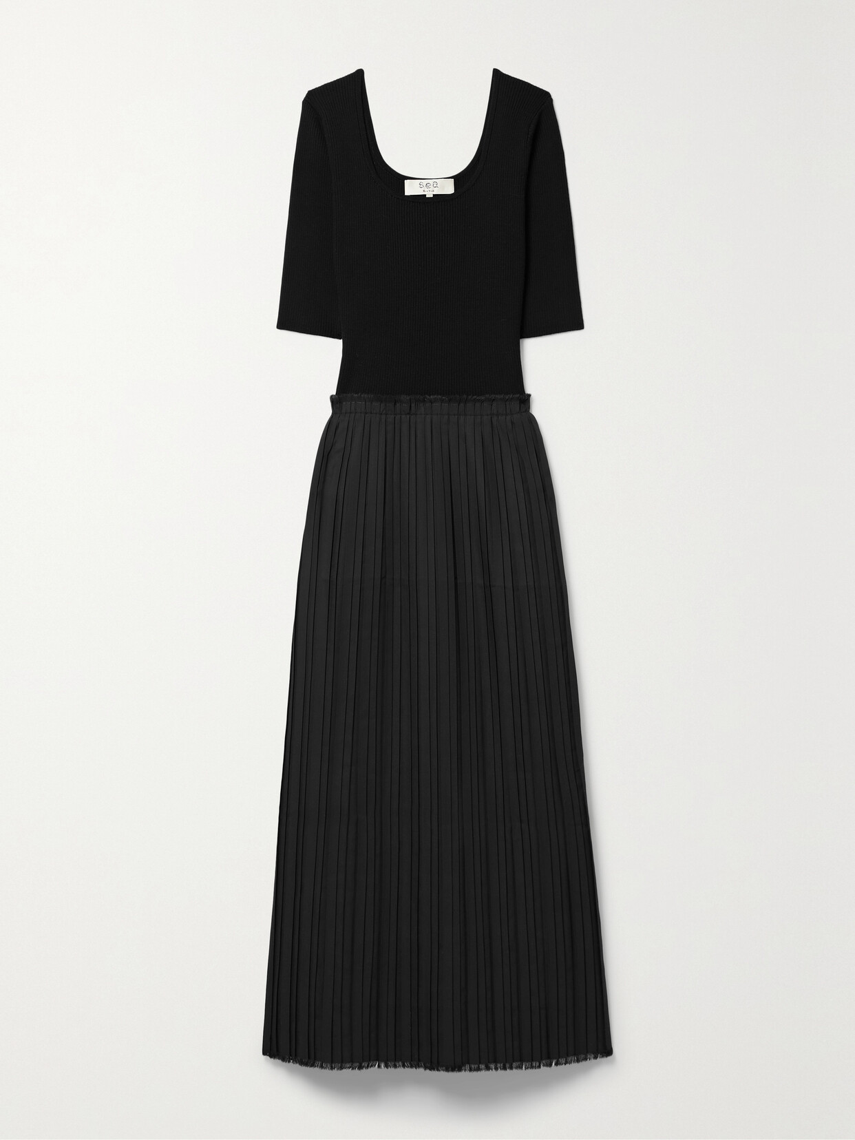 Sea - Grier Ribbed Merino Wool And Pleated Cotton-blend Midi Dress - Black