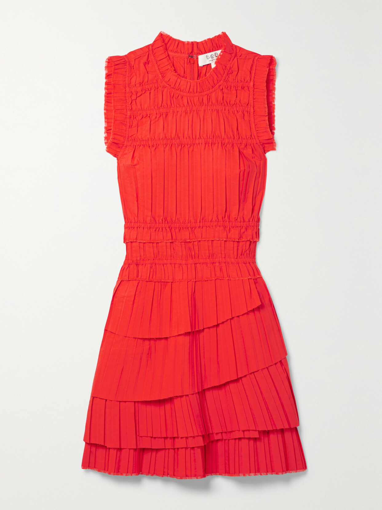 Sea Greir Tiered Pleated Crepe Mini Dress - x large