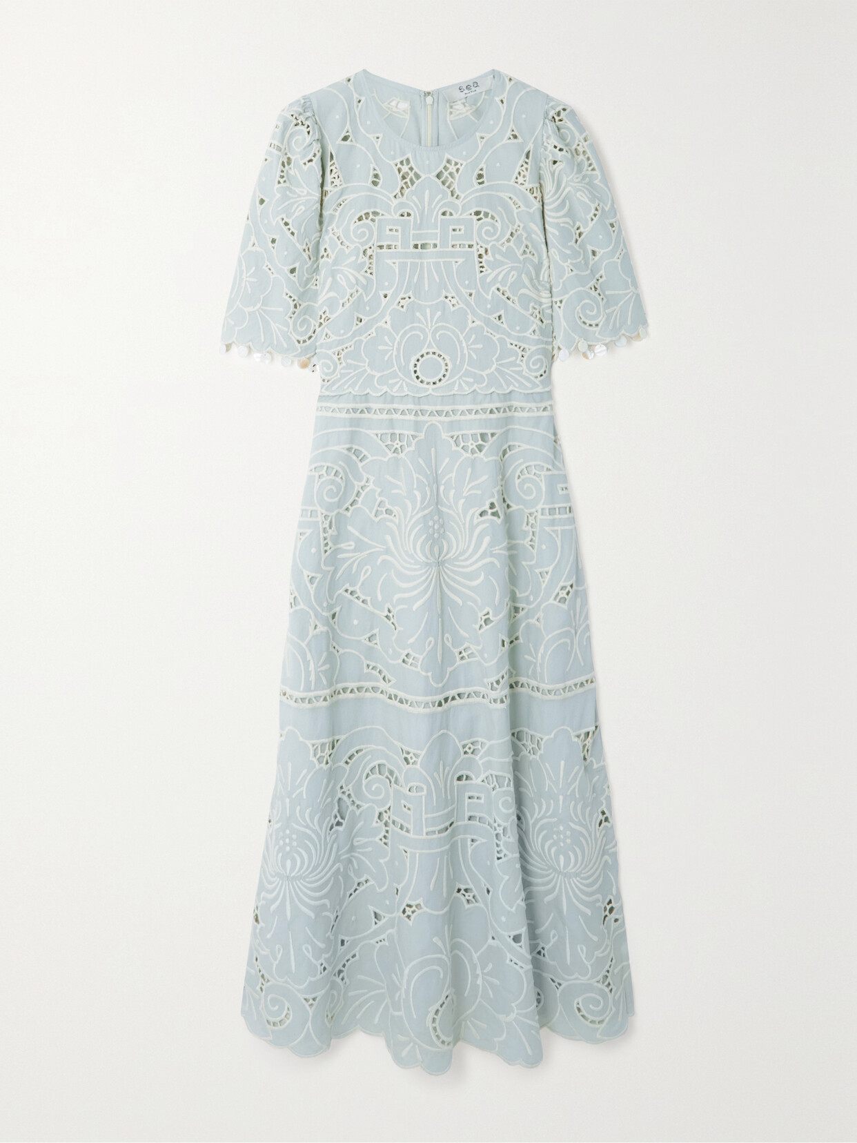 Sea - Blaire Shell-embellished Organic Broderie Anglaise Cotton Midi Dress - Blue