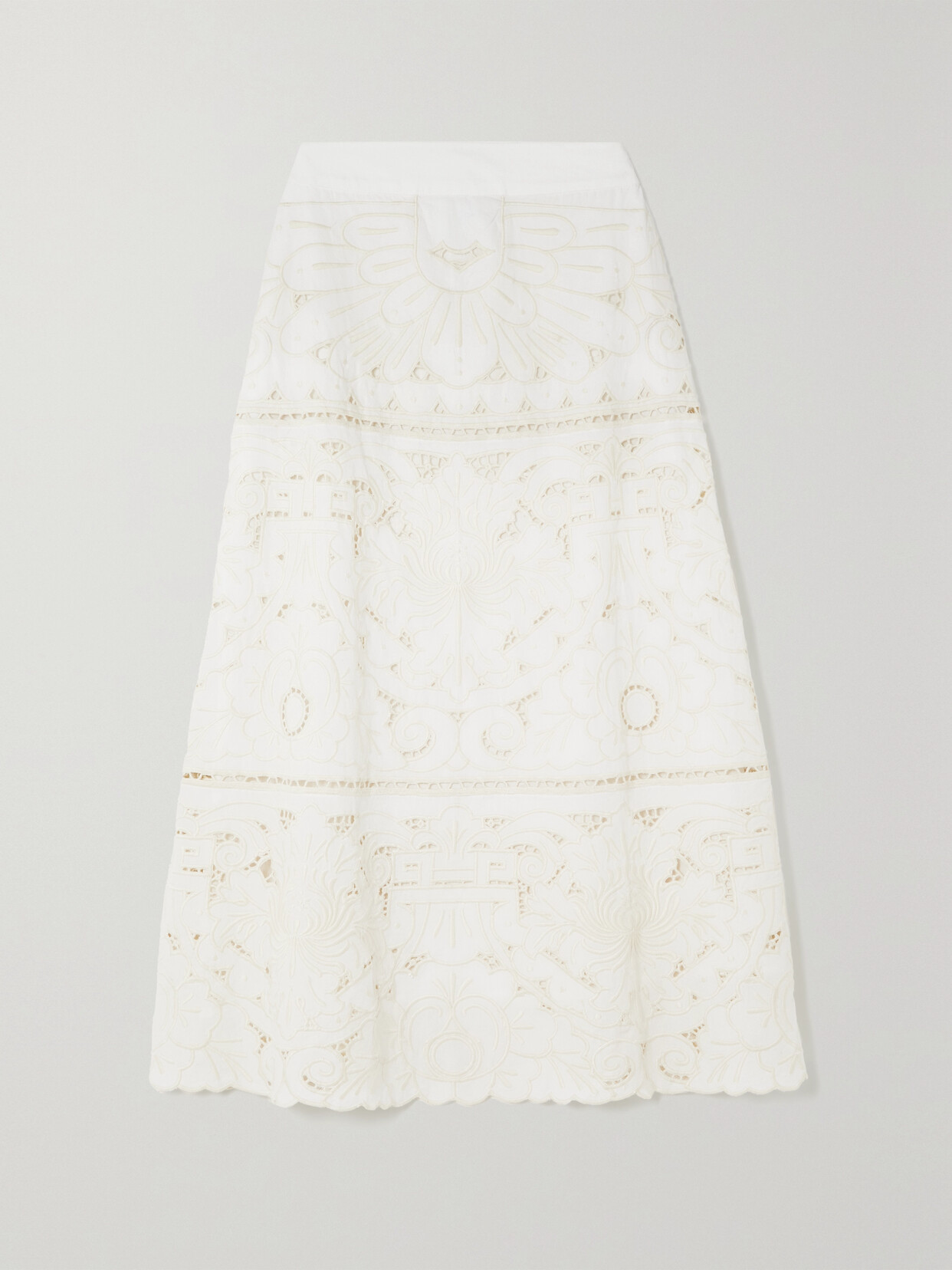 Sea - Blaire Scalloped Embroidered Organic Cotton And Guipure Lace Midi Skirt - White