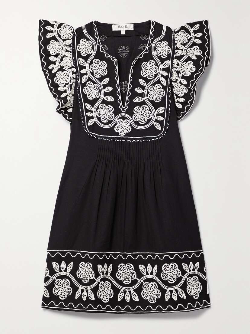 Sea Beck Pintucked Embroidered Cotton And Linen-blend Mini Dress - x large