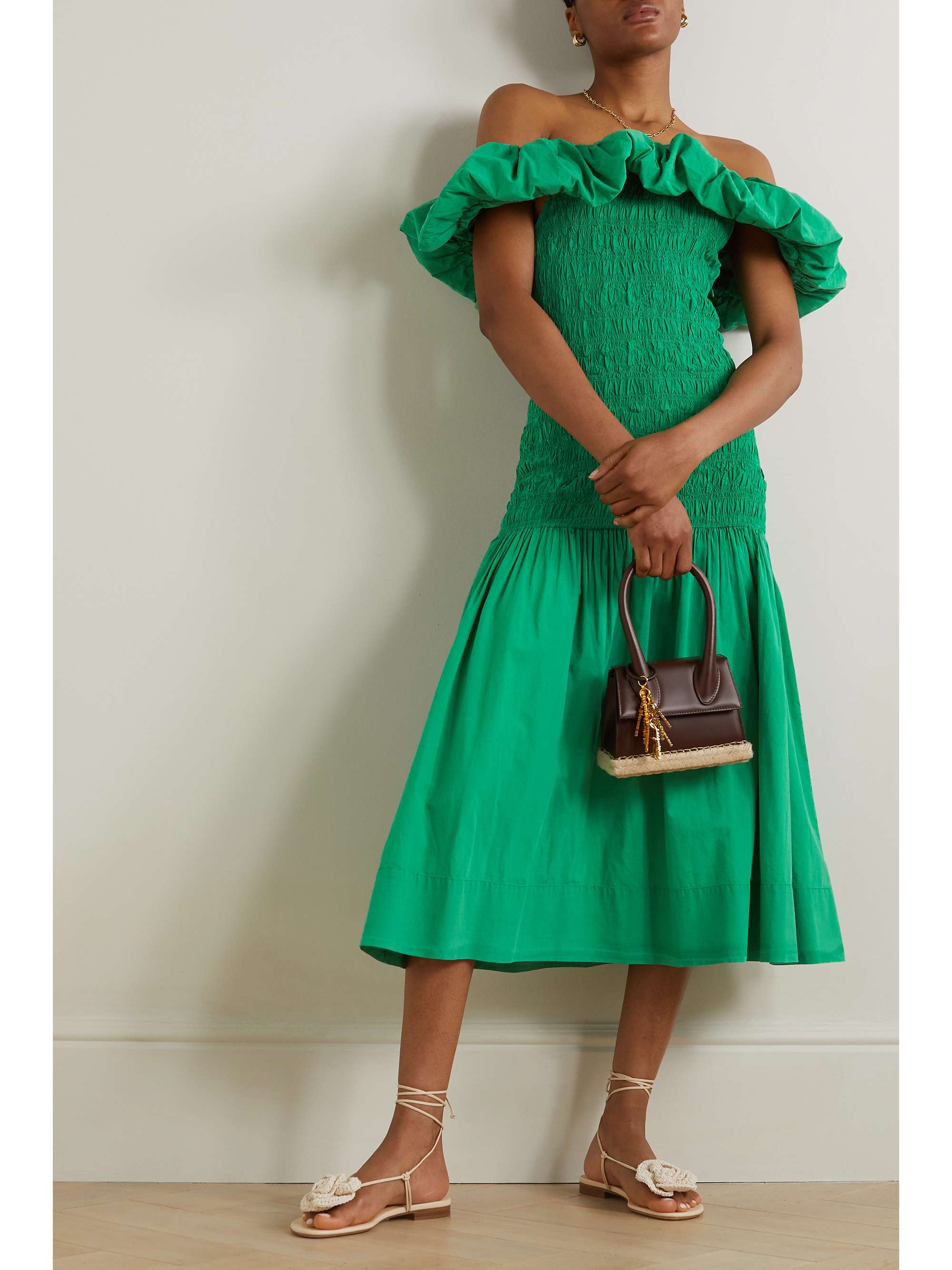 SEA Juni offtheshoulder smocked cotton midi dress NETAPORTER