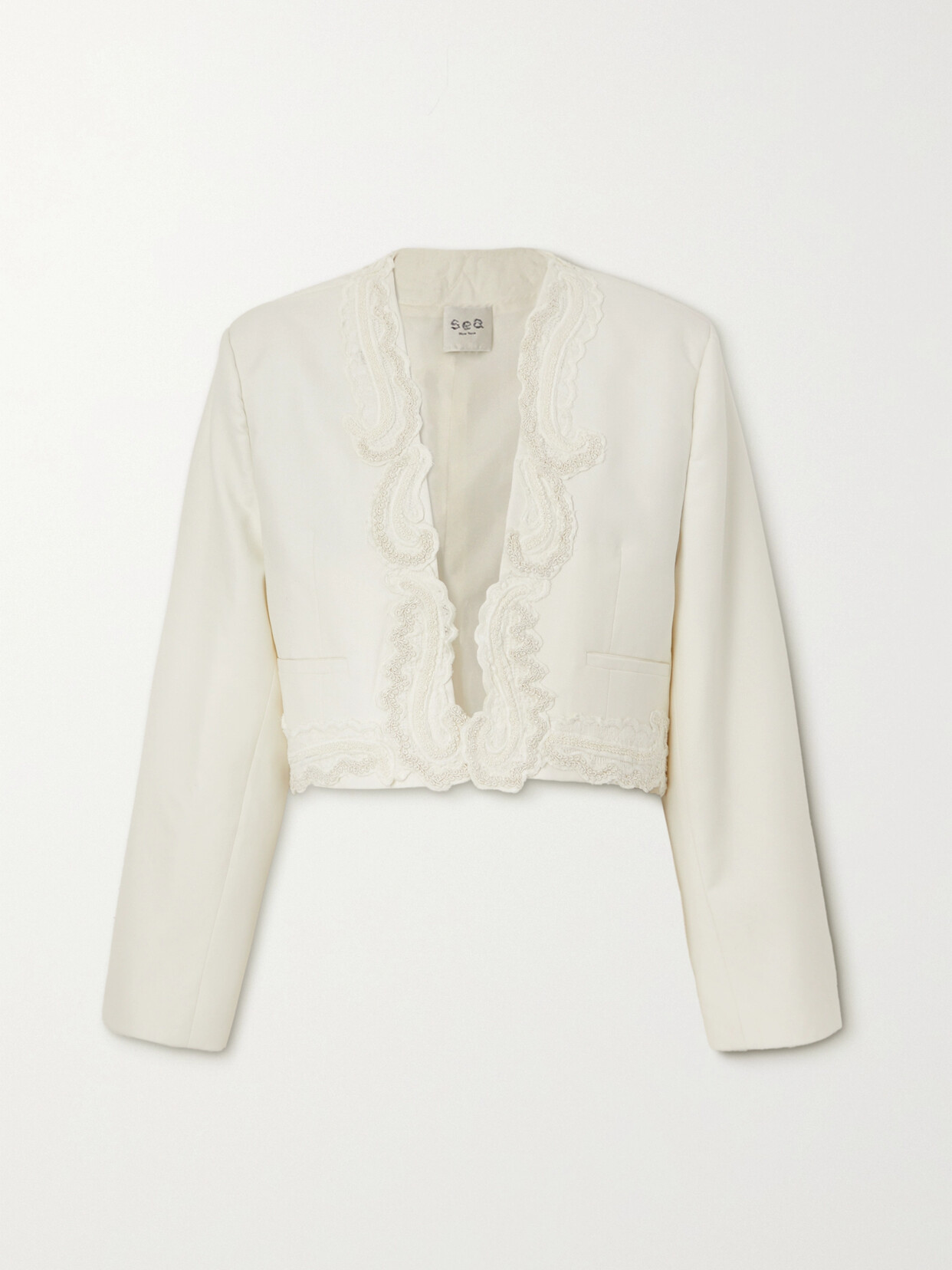 Sea - Aerin Cropped Guipure Lace-trimmed Twill Blazer - Cream