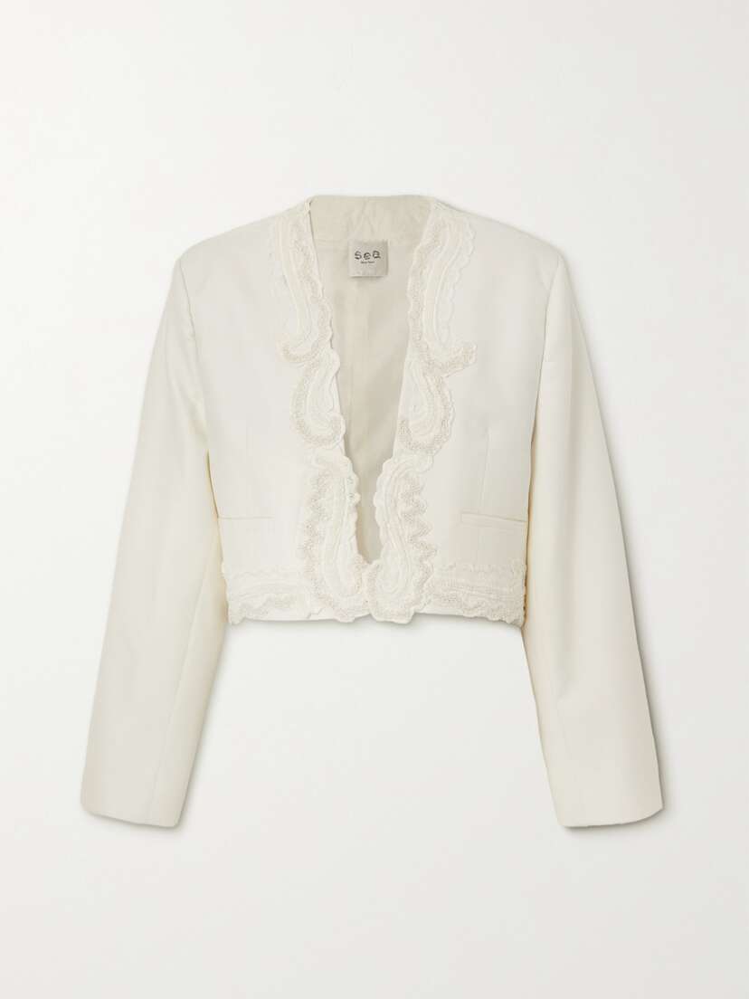 Sea Aerin Cropped Guipure Lace-trimmed Twill Blazer - x large