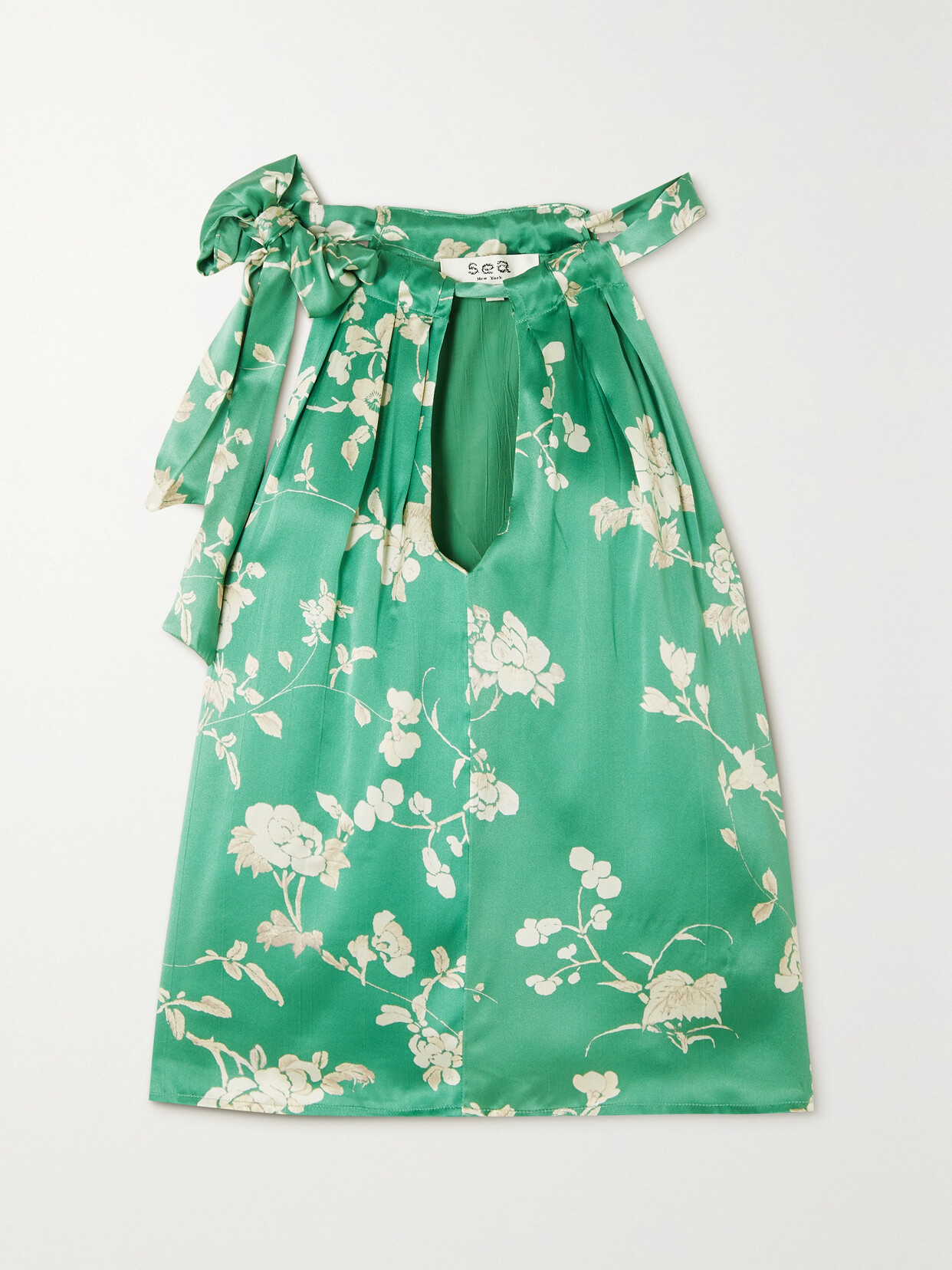Sea - Julian Tie-neck Floral-print Silk-satin Top - Green