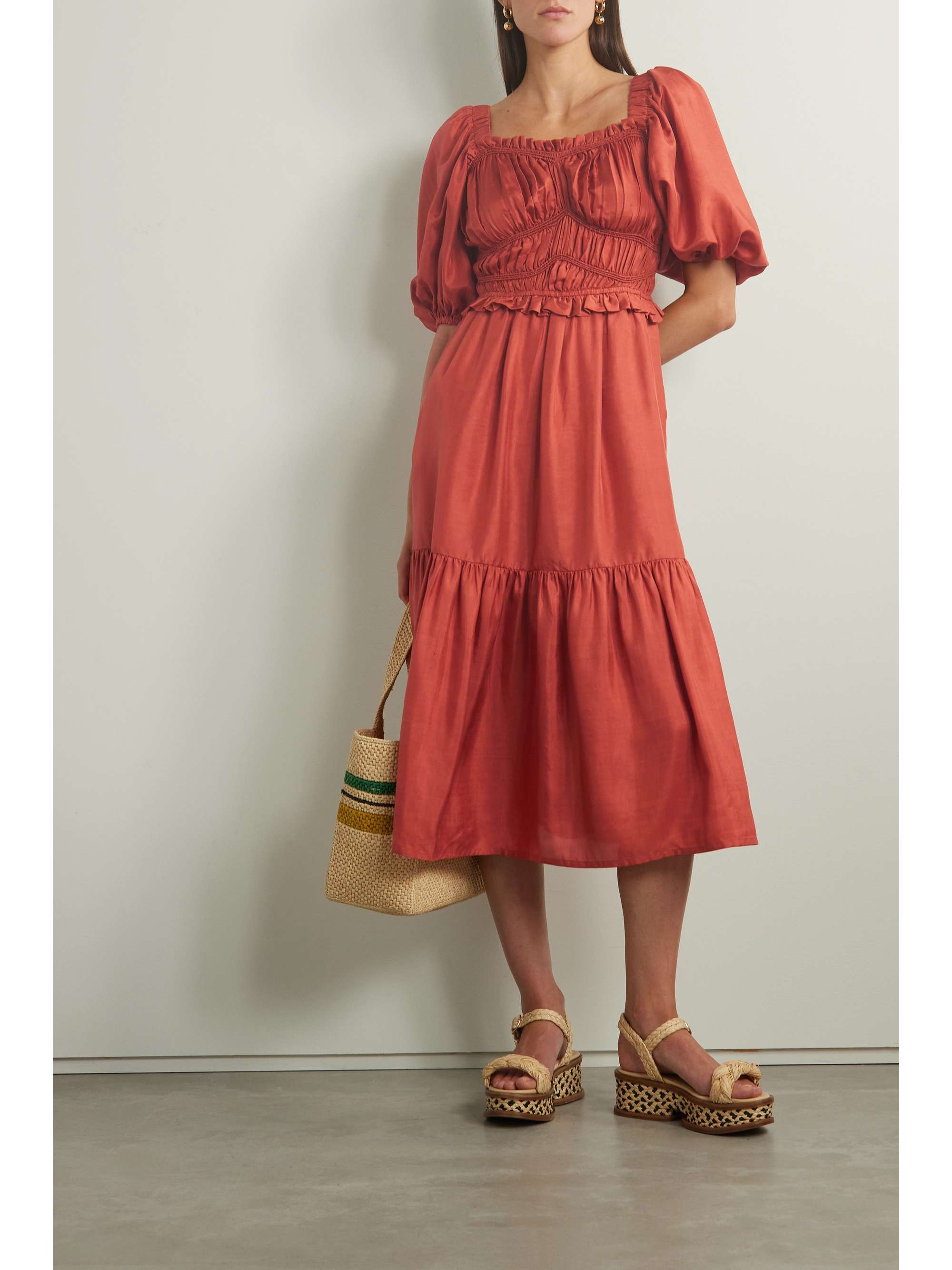 SEA Kyle gathered corded silksatin midi dress NETAPORTER