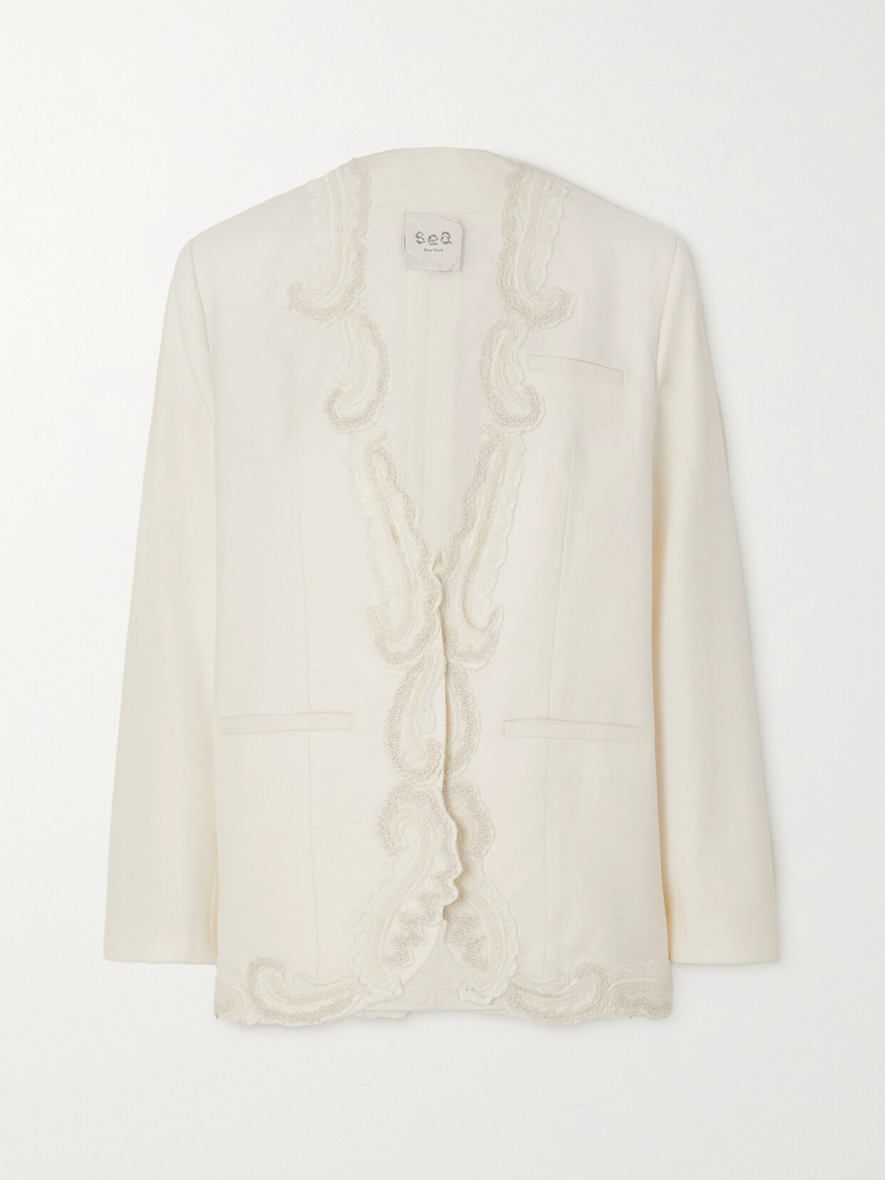 Sea - Aerin Embroidered Lace-trimmed Twill Blazer - Cream
