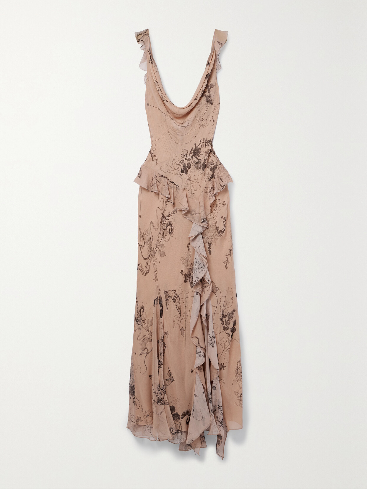 Jason Wu Collection - Ruffled Printed Silk-chiffon Midi Dress - Neutrals