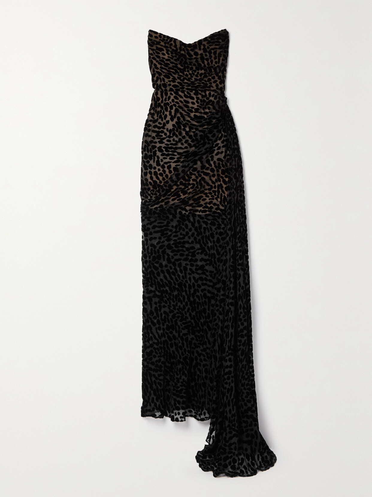 JASON WU COLLECTION STRAPLESS DRAPED LEOPARD-PRINT DEVORÉ-VELVET GOWN