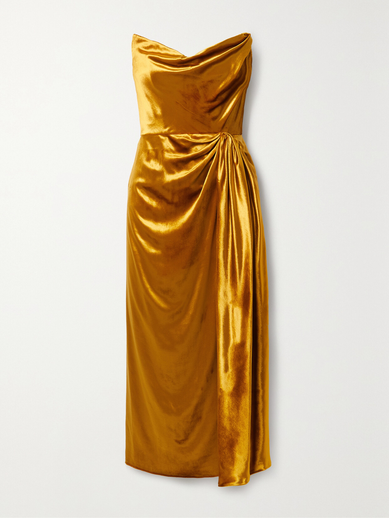 Jason Wu Collection - Strapless Draped Velvet Midi Dress - Gold