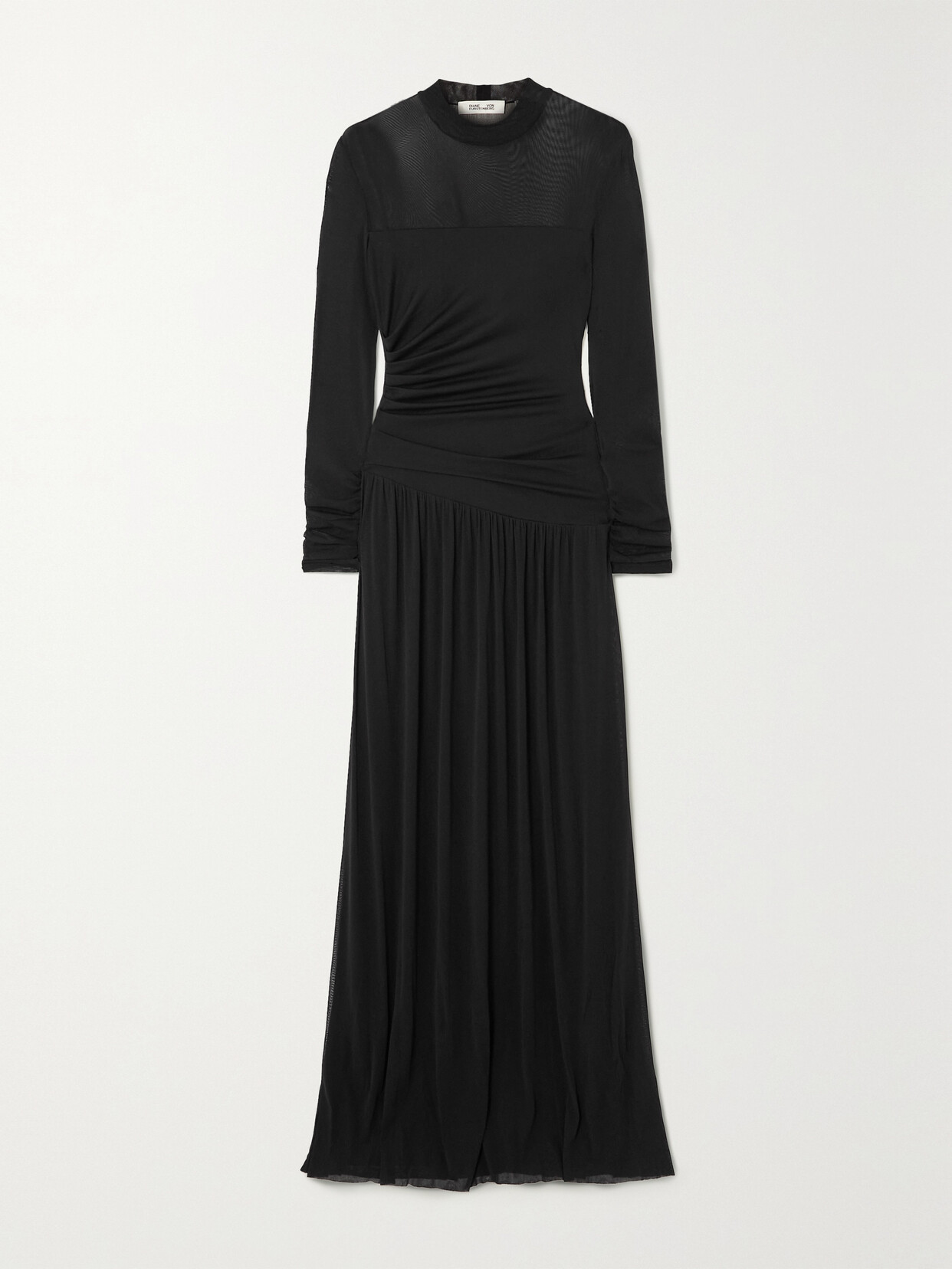 Diane Von Furstenberg Kirstie Mesh-paneled Gathered Stretch-jersey Maxi Dress In Black