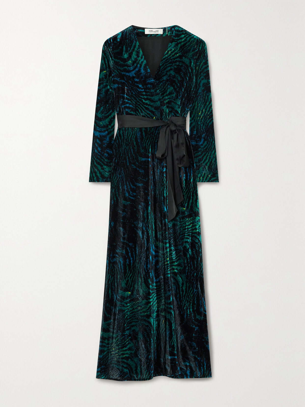 Diane von Furstenberg - Belted Tiger-print Velvet Maxi Dress - Green