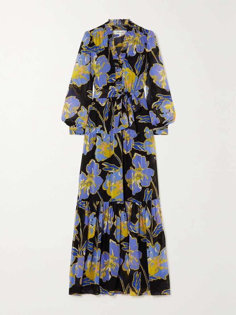 Diane von Furstenberg Olenna Belted Ruffled Floral-print Crepe De Chine Maxi Dress