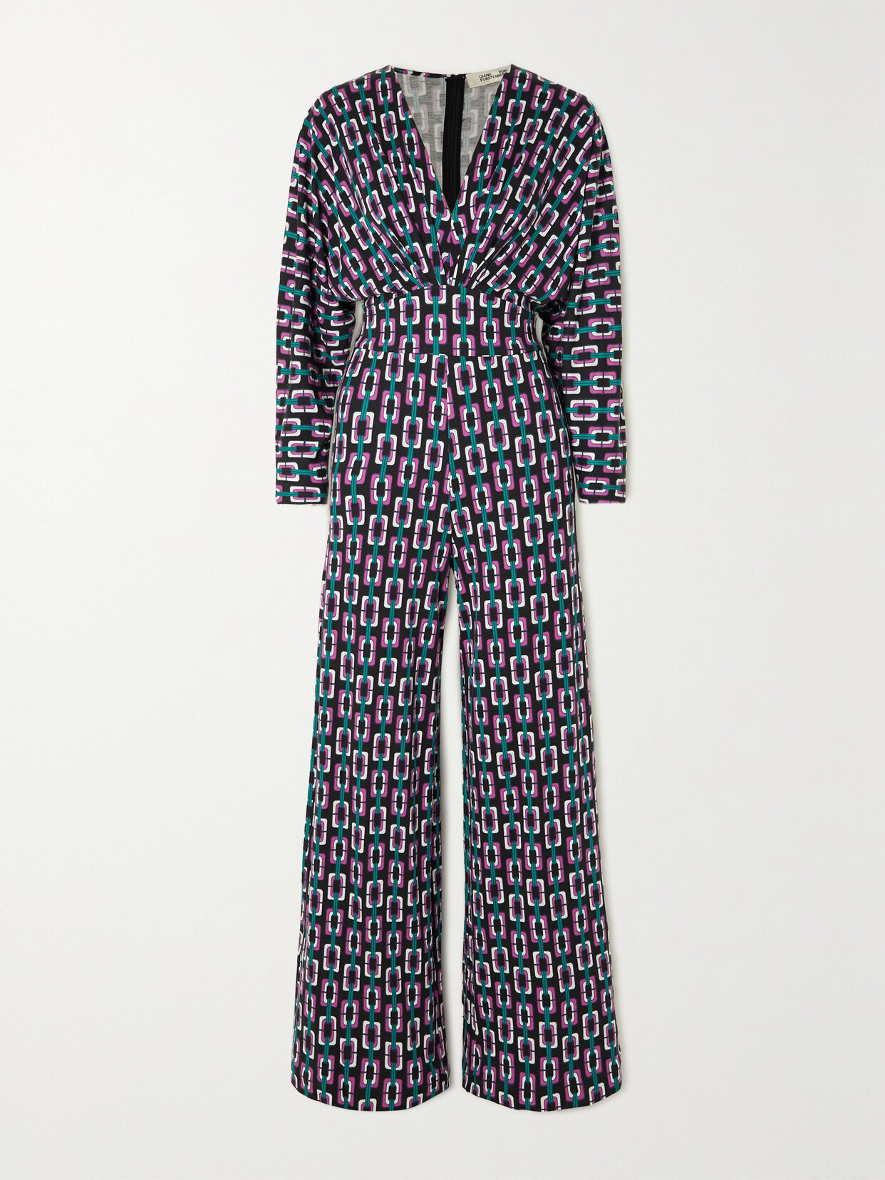 Diane Von Furstenberg Belted Gathered Printed Tencel Modal And Wool-blend Jumpsuit In Purple