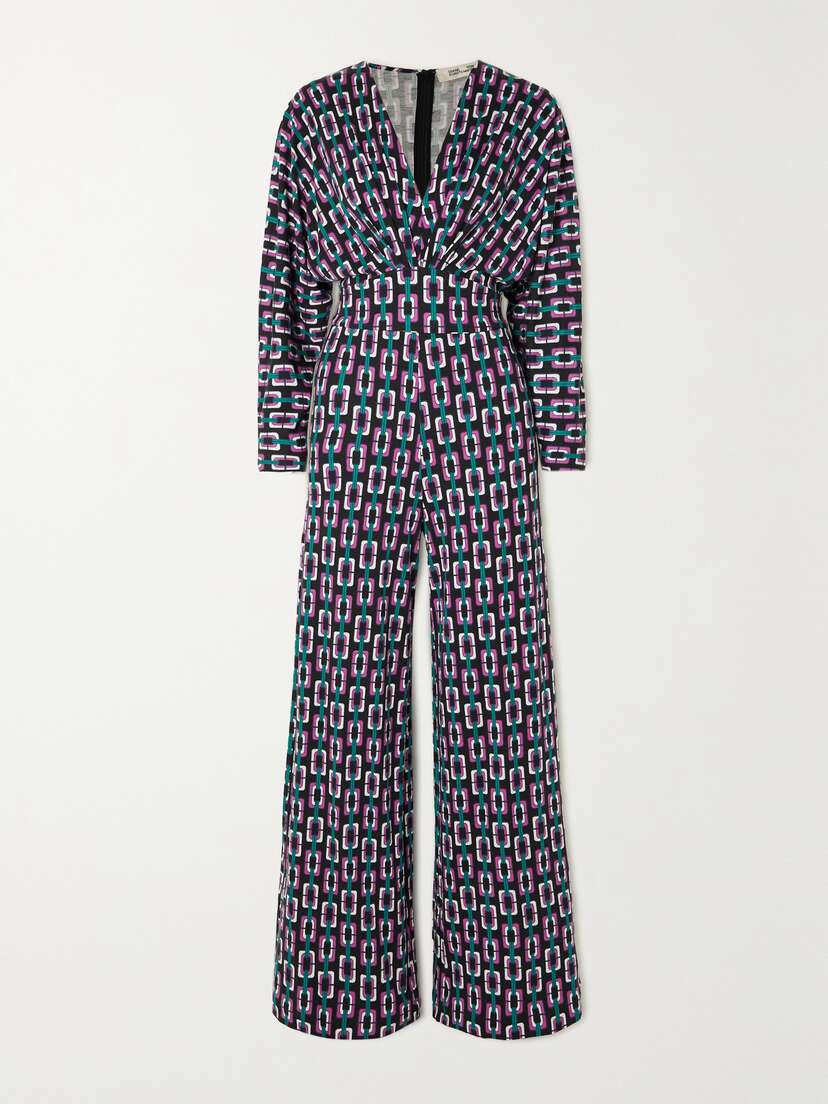 Diane von Furstenberg Belted Gathered Printed Tencel Modal And Wool-blend Jumpsuit