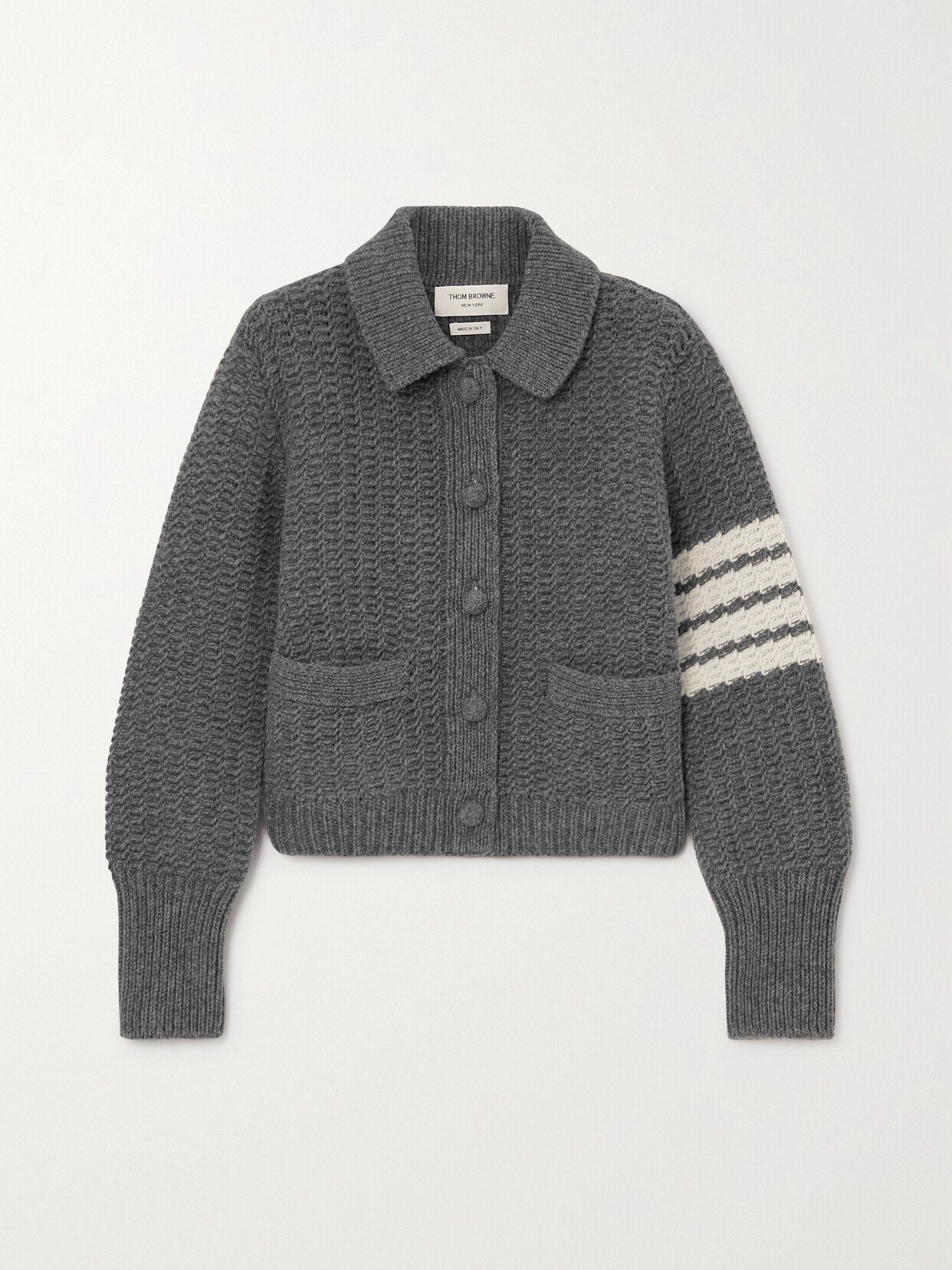 Thom Browne Striped Wool Cardigan In Gray