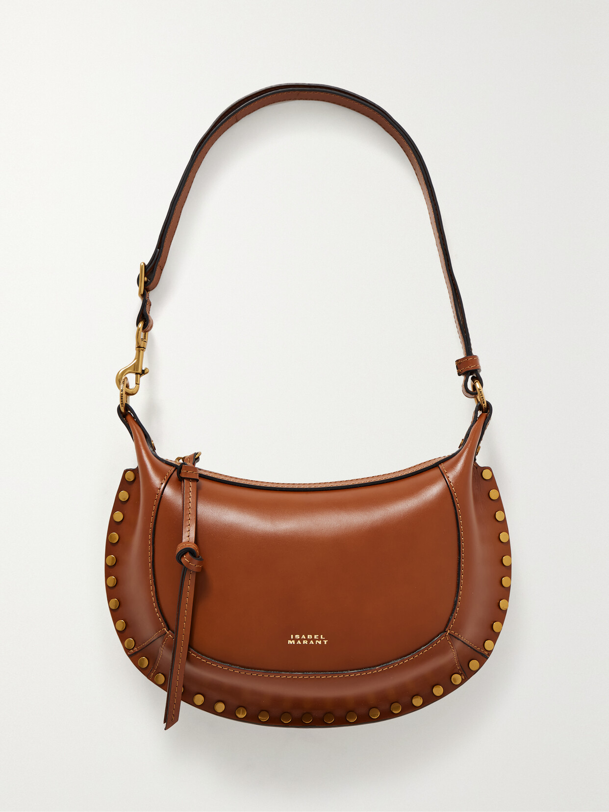 Isabel Marant Oskan Moon Studded Leather Shoulder Bag In Brown