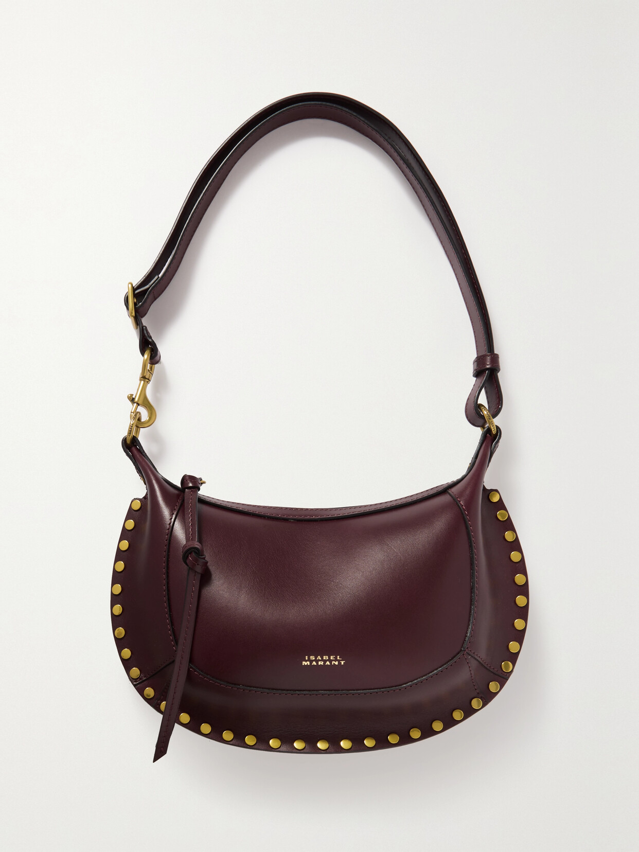 Isabel Marant Oskan Moon Studded Leather Shoulder Bag In Burgundy