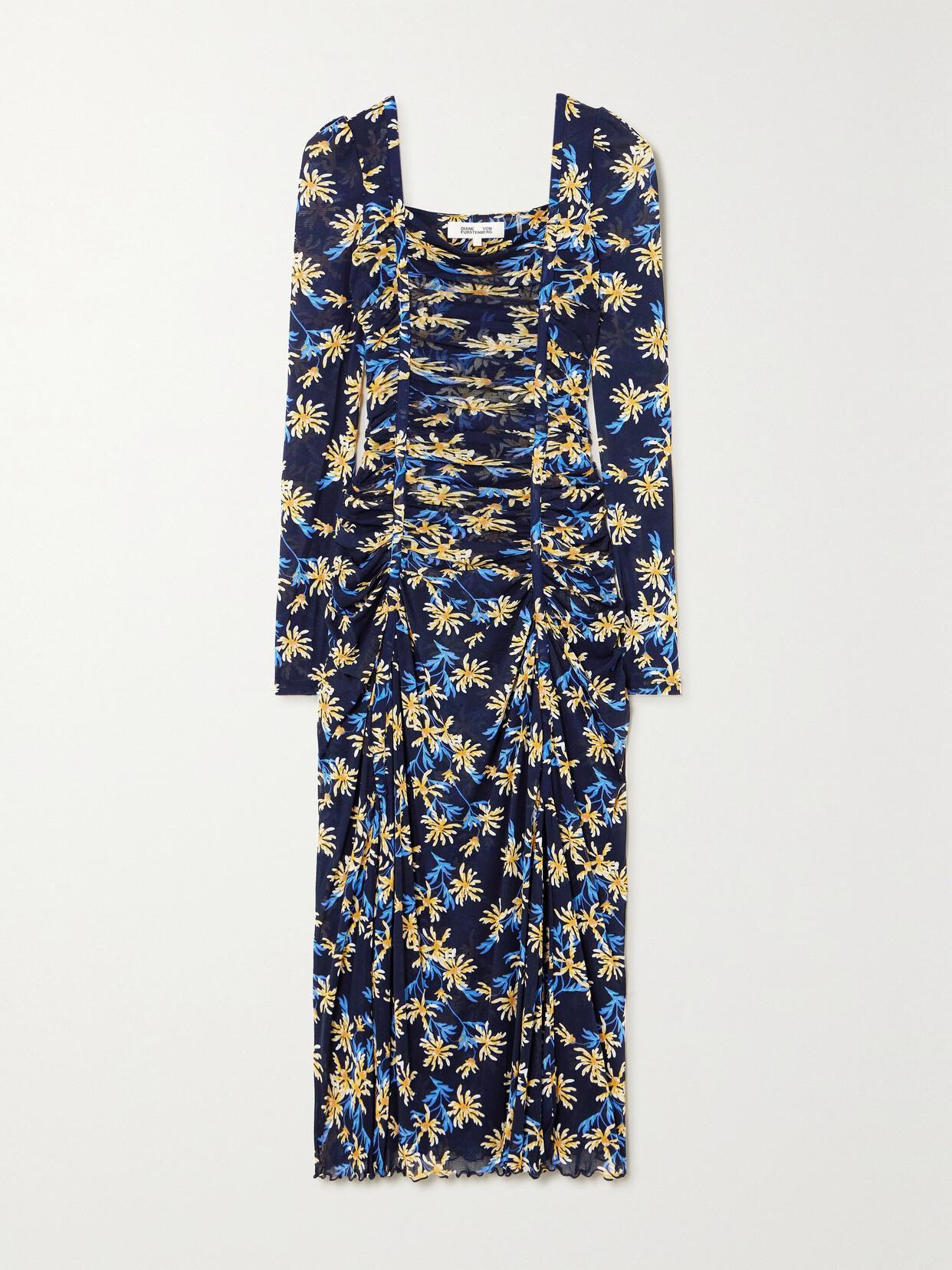 Diane von Furstenberg - Amelie Ruched Floral-print Stretch-chiffon Midi Dress - Black