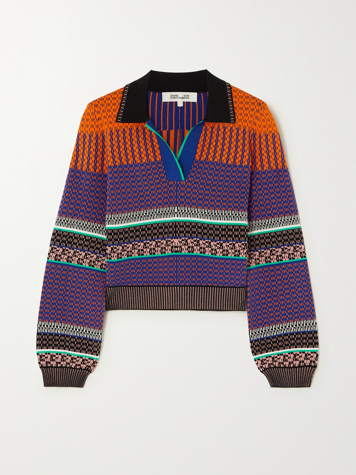 DIANE VON FURSTENBERG ALONZO JACQUARD-KNIT POLO SWEATER