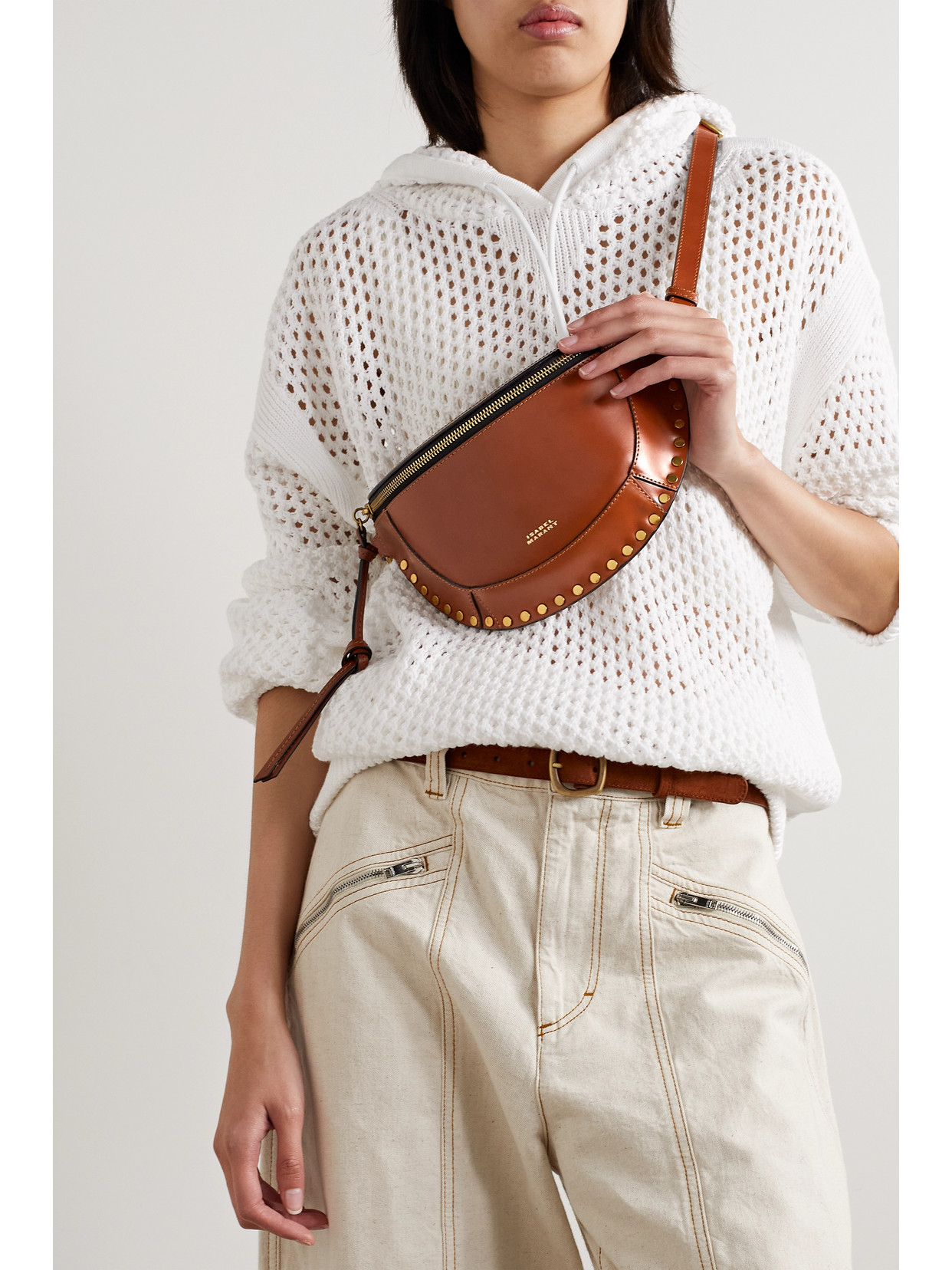 Shop Isabel Marant Skano Studded Leather Belt Bag In Brown