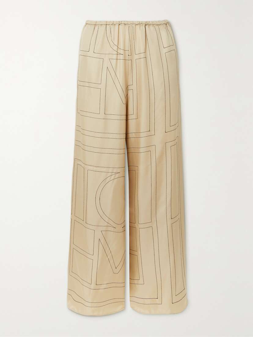 TOTEME Embroidered Silk-twill Wide-leg Pants