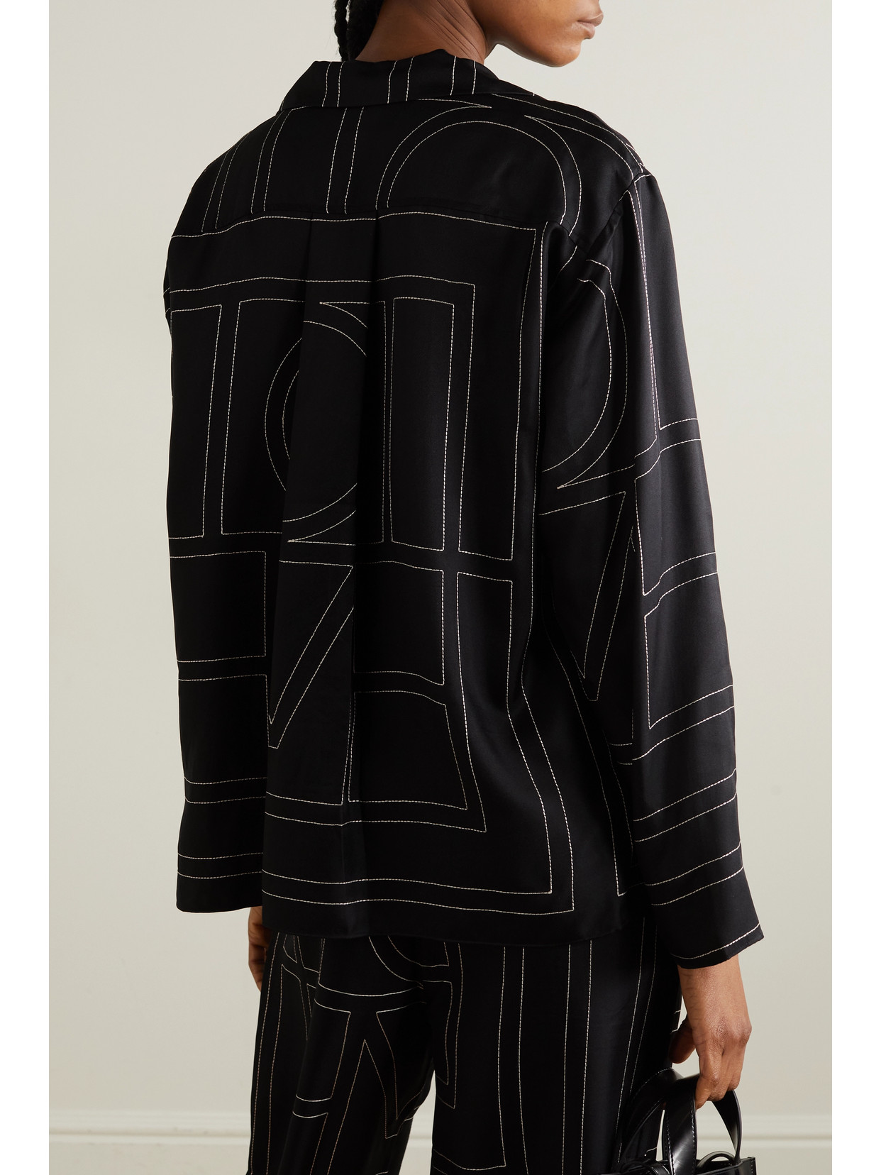 Shop Totême Embroidered Silk-twill Shirt In Black