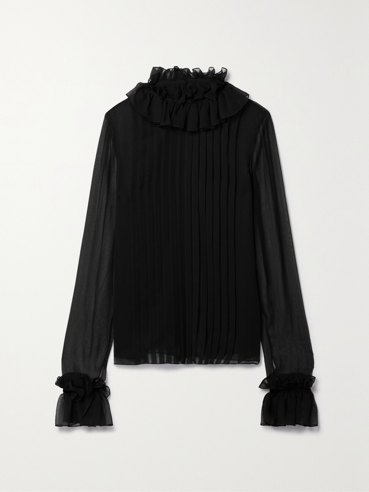 Carolina Herrera - Ruffled Pintucked Silk-chiffon Blouse - Black